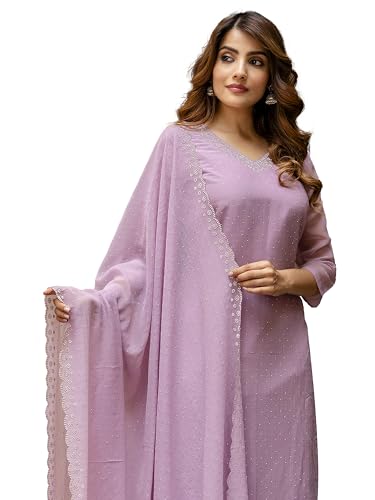 TRENDMALLS Damen Chanderi Siroski Arbeit Kurta Palazzo Set mit Dupatta Kurta Set für Frauen, Violett, Small von TRENDMALLS