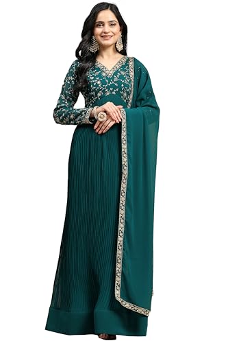 TRENDMALLS Damen Georgette Blooming Embroidery Salwar Suit Set Kurta Pant with Dupatta, Dunkelgrün, Small von TRENDMALLS
