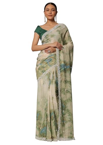 TRENDMALLS Damen Georgette Digital Printed Embroidery Saree with Unstitched Blouse Piece (K1137-Green), Grün , Einheitsgröße von TRENDMALLS