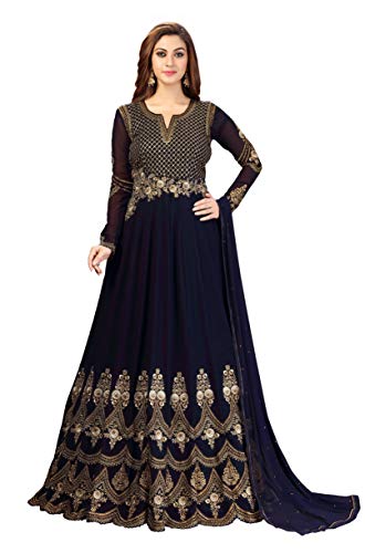 TRENDMALLS Kurta Set Georgette-Stickerei Indianisches Pakistanisches langes Anarkali-Kleid für Frauen Ethno-Kleid, Dunkelblau, X-Large von TRENDMALLS