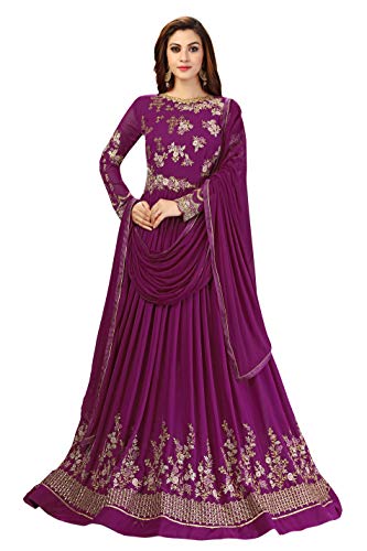 TRENDMALLS Damen Georgette Stickerei Anarkali Anzug Set Stitched, violett, XXL von TRENDMALLS