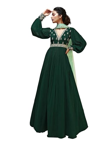 TRENDMALLS Damen Georgette-Stickerei Anarkali Kurta Hose Set mit Dupatta, Dunkelgrün, Medium von TRENDMALLS