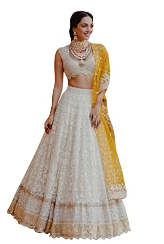 TRENDMALLS Georgette-Stickerei-Sequenz Arbeit Hochzeit Braut Lehenga Choli mit Dupatta fertig zum Tragen, Weiss/opulenter Garten, X-Large-40 von TRENDMALLS