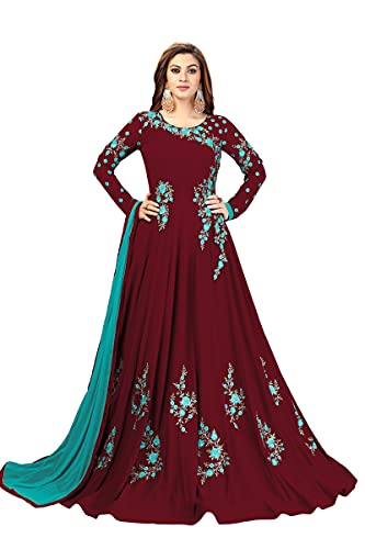 TRENDMALLS Damen Georgette Stickerei Indian Pakistani Anarkali Tops/Kurti Anzug Set, Kastanienbraun, Small von TRENDMALLS