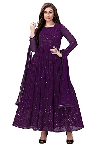 TRENDMALLS Women's Georgette Embroidery Salwar Suit Anarkali Kurta Set with Dupatta (G88-Purple-XXL) von TRENDMALLS