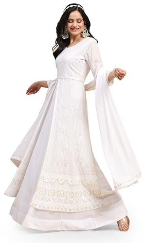 TRENDMALLS Damen Georgette Stickerei Salwar Anzug Set Kurta Lehenga mit Dupatta, Weiss/opulenter Garten, Groß von TRENDMALLS