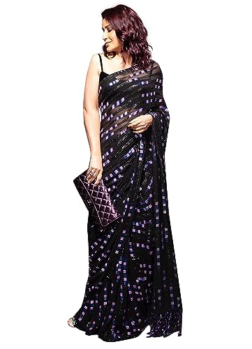 TRENDMALLS Damen Heavy Georgette Sequenz mit Faden Stickerei Arbeit Saree, Schwarz, 5.5 Mtr von TRENDMALLS
