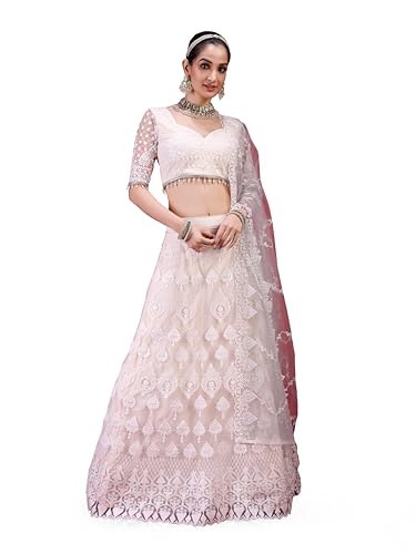TRENDMALLS Damen Netz Stickerei Lehenga Choli mit Dupatta (L248-White-), Weiß, Einheitsgre von TRENDMALLS