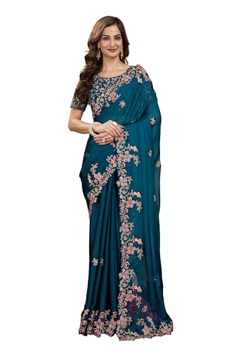 TRENDMALLS Women's Rangoli Silk Heavy Embroidred sarees for women (Morpeach) von TRENDMALLS