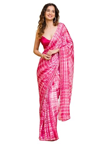 TRENDMALLS Damen Satin Blooming Siroski Arbeit Saree mit Blusenteil, Pink, Einheitsgröße von TRENDMALLS