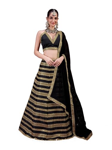 TRENDMALLS Damen Seide Stickerei Lehenga Choli mit Netz Dupatta (L251-Schwarz), Schwarz, Einheitsgre von TRENDMALLS