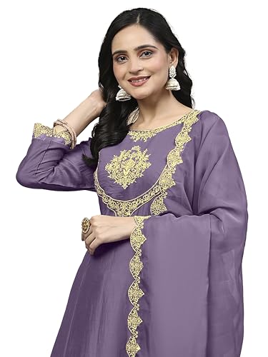 TRENDMALLS Damen Seidenmischung Stickerei Anarkali Kurta Hose Set mit Dupatta, Violett, Medium von TRENDMALLS