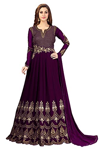 TRENDMALLS Kurta Set Georgette-Stickerei Indianisches Pakistanisches langes Anarkali-Kleid für Frauen Ethno-Kleid, Violett, Medium von TRENDMALLS