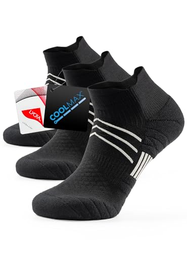 TRENDOUX Cushioned Sportsocken Herren Damen, 3 Paar Antiblasen Comfort Frottee Laufsocken, Multipack Fußgewölbeunterstützung Gepolsterte Socken Männer Frauen Wandern Radfahren Schwarz M 36-38 38-42 von TRENDOUX