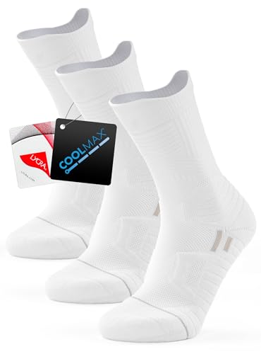 TRENDOUX Cushioned Sportsocken Herren Damen, 3 Paar Atmungsaktive Gepolsterte Anti-Blasen Tennissocken Mit Kompression Multipack, Fußgewölbeunterstützung Crew Socken Männer Frauen Weiß L 43-46 46-48 von TRENDOUX