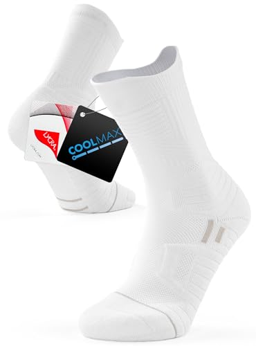 TRENDOUX Cushioned Sportsocken Herren Damen, Gepolsterte Anti-Blasen Crew Socken Mit Fußgewölbeunterstützung Kompression Stoßdämpfend Trainingssocken Männer Frauen Weiß L 1 Paar 41-43 43-46 46-48 von TRENDOUX