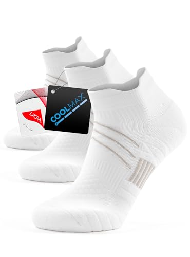 TRENDOUX Laufsocken Herren Damen, 3 Paar Atmungsaktive Elastisch Sportsocken Männer Frauen Multipack Stoßdämpfend Antiblasen SneakerSocken Für Wandern Gym Weiß M 35-38 39-42 von TRENDOUX