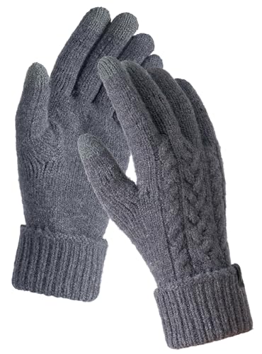 TRENDOUX Warme Handschuhe Winter Damen, Thermo Winter Flauschige Merino Damenhandschuhe Touchscreen, Elastisch Gefüttert Flauschige Handy Verdickt Fäustlinge Wolle Zum Wandern, Laufwerk - Grau von TRENDOUX