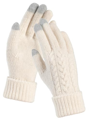 TRENODUX Thermo Handschuhe Damen Winter, Warme Verdickt Gestrickt Softshell Winterhandschuhe Mit Touchscreen-Funktion, Weichen Merino Wolle Thermohandschuhe Frau Für Den Täglichen Gebrauch - Weiß von TRENDOUX
