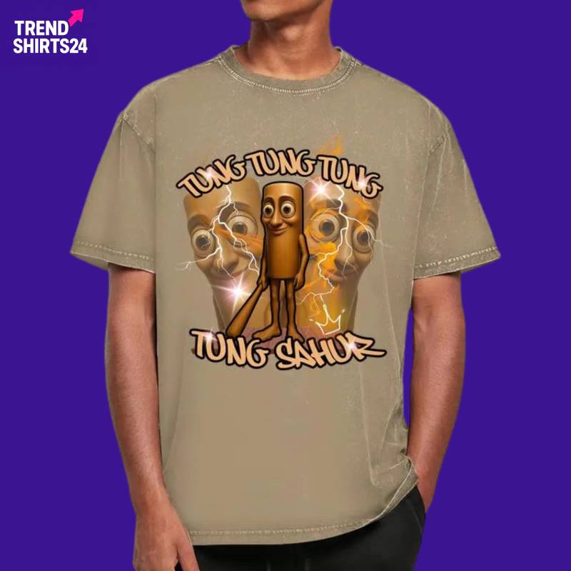 Tung Sahur Meme Shirt - Lustiges Brainrot Design | Oversize Washed T-Shirt Für Meme-Fans von TRENDSHIRTS24