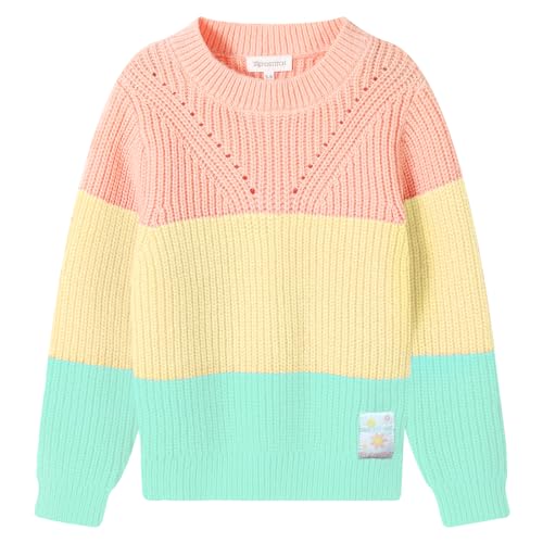 Mädchen-Pullover, Farbblock-Pullover, Strickpullover, langärmelig, Regenbogenpullover, Kinderpullover, Rundhalsausschnitt, lässiger Pullover, Gelber Regenbogen, 7-8 Jahre von TRENDSTITCH