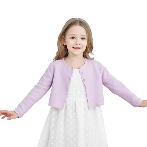 TRENDSTITCH Mädchen Langarm Strick-Bolero-Cardigan Kinder Knopfverschluss Shrug Sweaters Cropped Jacke Cover Up Tops, Helles Violett, 9-10 Jahre von TRENDSTITCH