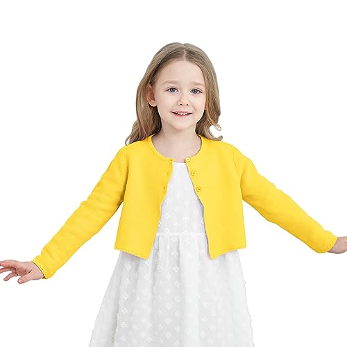 TRENDSTITCH Mädchen Langarm Strick-Bolero-Cardigan Kinder Knopfverschluss Shrug Sweaters Cropped Jacke Cover Up Tops, zitronengelb, 11-12 Jahre von TRENDSTITCH