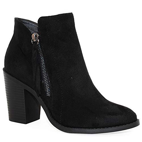 TRENDSUP Modische Damen-Stiefeletten mit seitlichem Reißverschluss, Schwarz (schwarze Velourslederoptik), 40.5 EU von TRENDSUP
