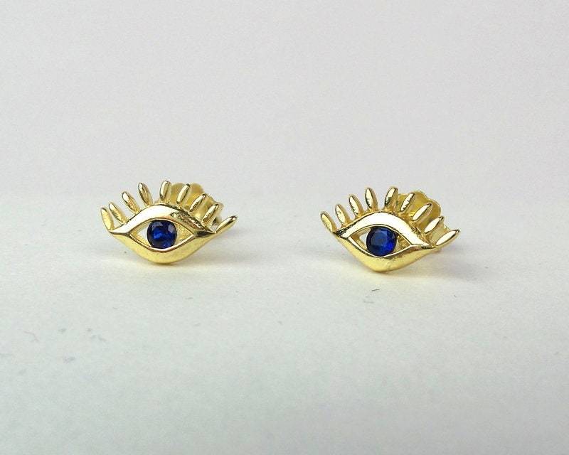 Blaue Cz Evil Eye Ohrstecker Zierliche Gold Sterling Silber Ohrringe von TRENDYANYTHING