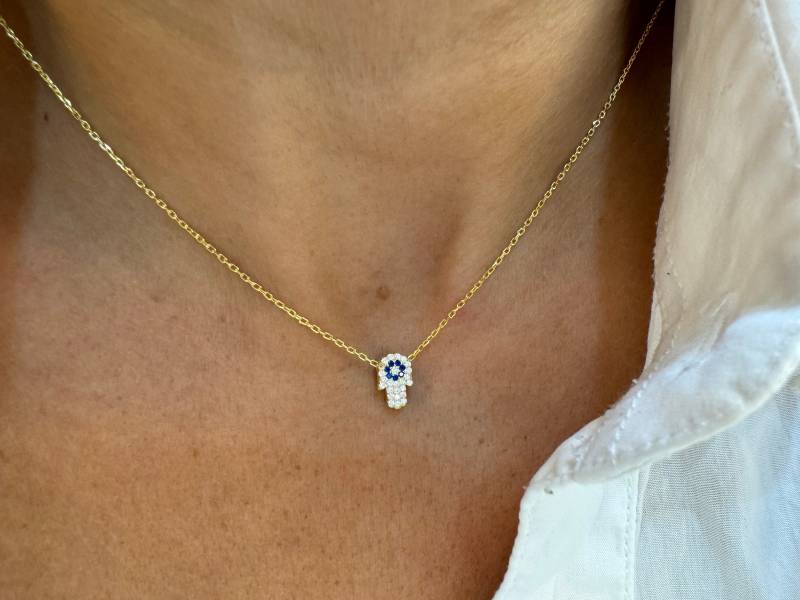 Cz Hamsa Halskette Echtsilber Evil Eye Hand Der Fatima von TRENDYANYTHING