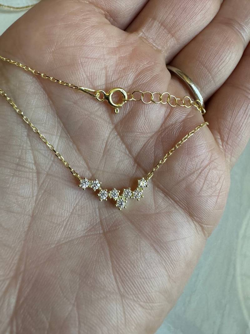 Gold Cz Cluster Halskette Zierliche 925 Sterling Silber Brauthalskette von TRENDYANYTHING