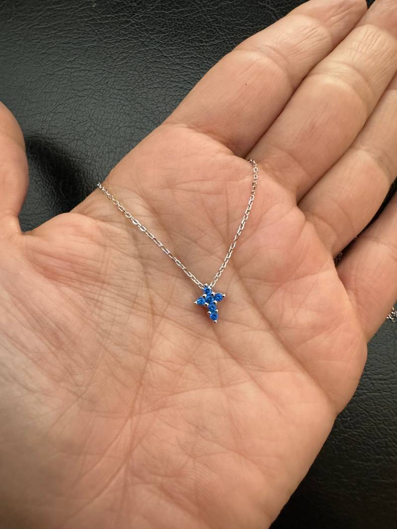 Handgemachte Gelb Gold Vergoldete Saphir Kreuz Halskette Aus Sterling Silber von TRENDYANYTHING