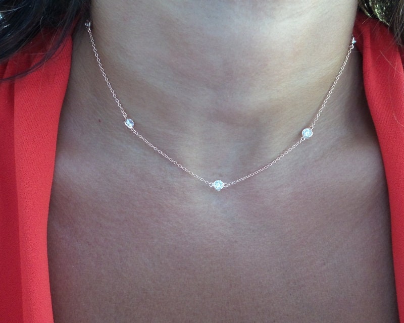 Rose Vergoldete Cz Station Halskette 925 Sterling Silber von TRENDYANYTHING