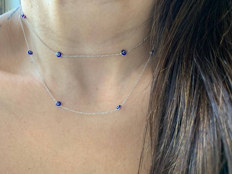 Sterling Silber Evil Eye Station Halskette 31-Zoll-Schichtkette von TRENDYANYTHING