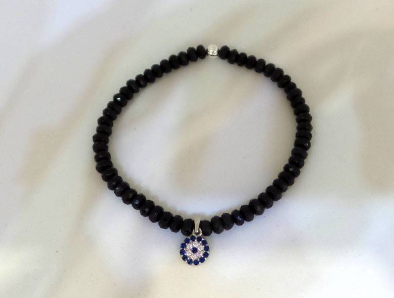 sterling Silber Evil Eye Armband Schwarze Spinell Perlen Armband von TRENDYANYTHING