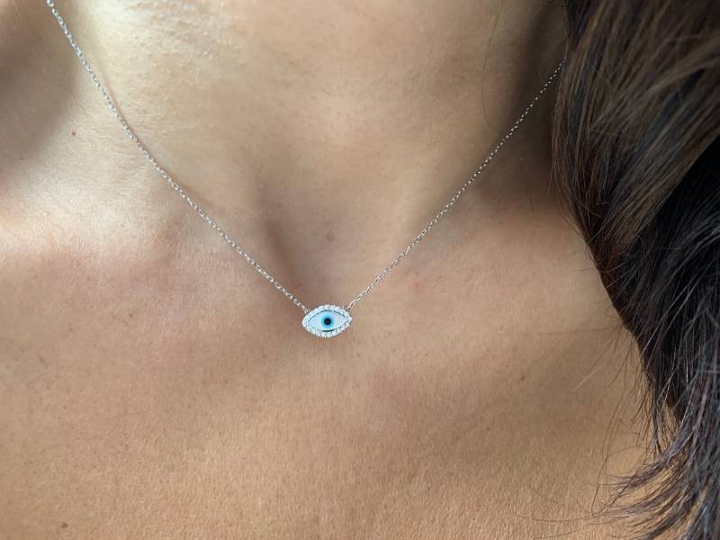 sterling Silber Perlmutt Evil Eye Halskette - Schutz Schmuck von TRENDYANYTHING