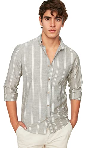 TRENDYOL MAN Herren Trendyol Men's Slim Fit Button Collar Thin Striped Shirt, Khaki, XL EU TRENDYOL MAN Herren Trendyol Men's Slim Fit Button Collar Thin Striped Shirt, Khaki, XL EU von TRENDYOL