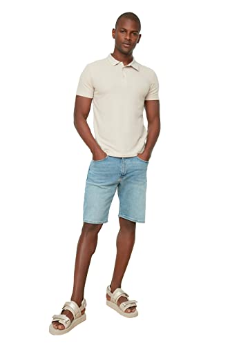 Trendyol Men's Dünnes fit strukturiertes Nacken-T Männer Polo Shirt, Stone, Medium von TRENDYOL