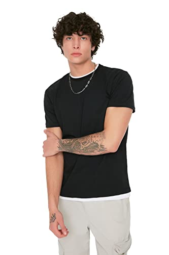 Trendyol Men's Rundhalsausschnitt Camouflage Regular T-Shirt, Black, X-Large von TRENDYOL