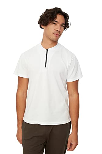 Trendyol White Herren Slim Fit Zippered T-Shirt, Weiß, von TRENDYOL