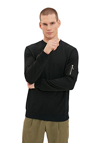 Trendyol Herren Rundhalsausschnitt Einfarbig Normales Sweatshirt, Schwarz, S von TRENDYOL