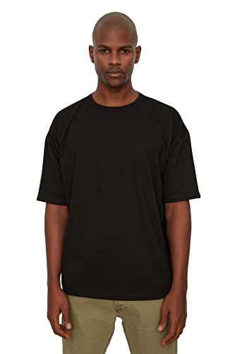 Trendyol Men's Männliches basisches Bike-Kragen übergroß Kurzarm T-Shirt, Black, Large von TRENDYOL