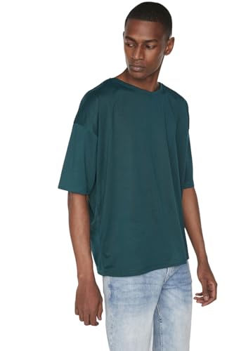 Trendyol Emerald Green Basic Herren Fahrradkragen Oversize Kurzarm T-Shirt, Emerald Green, von TRENDYOL