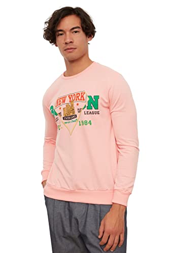 Trendyol Herren Rundhalsausschnitt und Slogan Regular Sweatshirt, Lachsfarben, X-Large von TRENDYOL