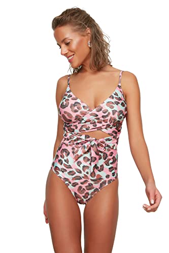 TRENDYOL Damen Detaillierter Badeanzug mit Leopard-musterung One Piece Swimsuit, Mehrfarbig, 36 EU von TRENDYOL