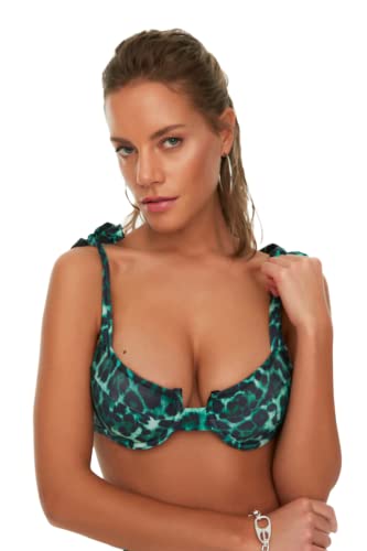 TRENDYOL Women's Bunte Leoparden-Muster-Balen Bikini Top, Multi Color, 36 von TRENDYOL