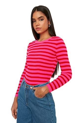 Trendyol Damen Red Striped Knitwear Sweatshirt Sweater, Rot, L EU von TRENDYOL