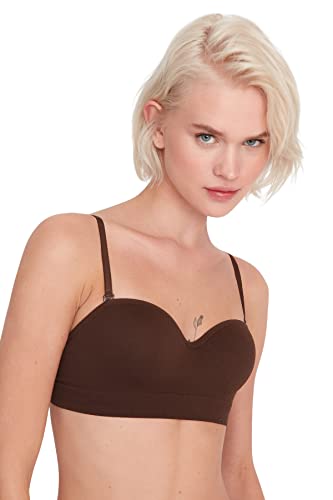 Trendyol Damen Women Underwear Strapless Knit Bra Damenunterwäsche Bralette trägerloser Strick-BH, Blickdicht, Dark Brown, 80 von TRENDYOL