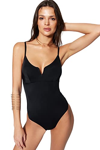 TRENDYOL Damen Blumen Gemusterter V-draht-badeanzug One Piece Swimsuit, Schwarz, 40 EU von TRENDYOL