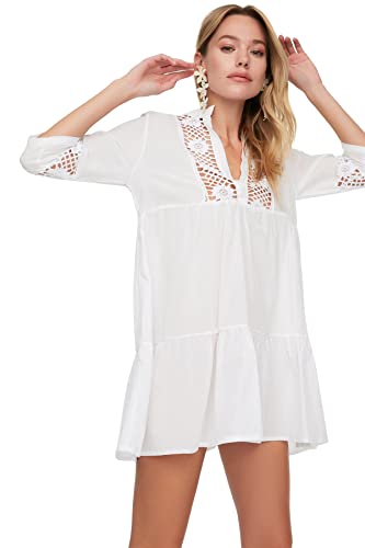 TRENDYOL Damen Lace Voile Beach Dress, Weiß, 40 EU von TRENDYOL